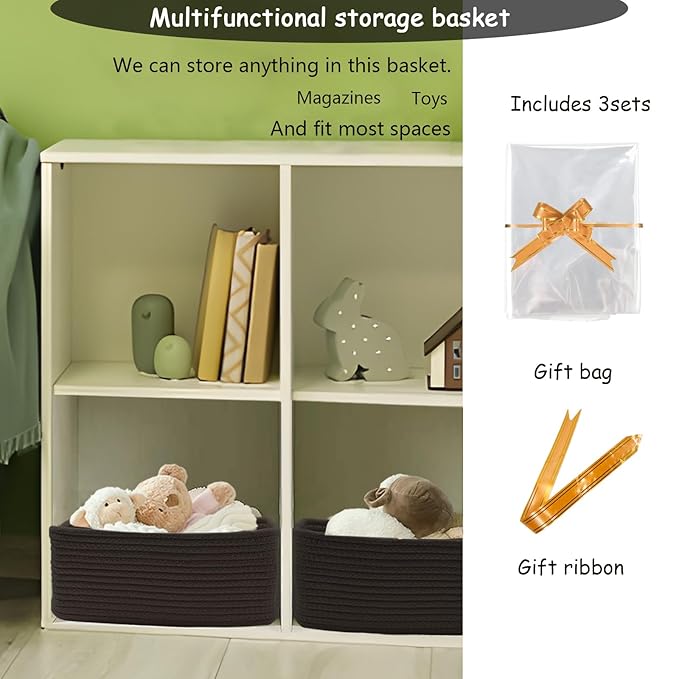 COMFY-HOMI 11.5"x7.5"x4.7" Storage Baskets for Organizing | Cotton Rope Woven Basket | Toy Storage Bin Box | Basket for Shelves, Closet Organizer Bin, Decorative Closet Shelf, 1 Pack