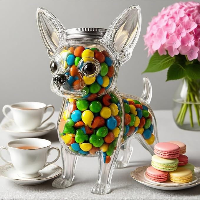 Dog Themed Air Tight Glass Snacks Jar With Secure Lid For Storing Cookie Coffee Pet Treats Kitchen Organizers Chihuahua Shaped Candy Jar