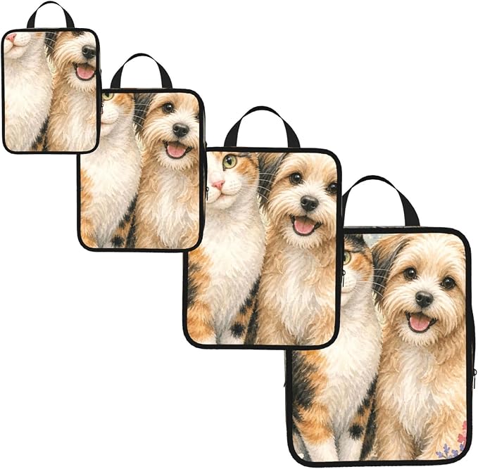 Garden Pet Friends 4 Set Compression Packing Cubes | Expandable Travel Organizers For Suitcases, Carry-On Bags, Business Trips, Camping, And Closet Storage