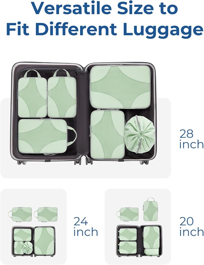 Bagsmart Compression Packing Cubes, Travel Bag Cruise Ship Essentials | Lightweight, Compressible Suitcase Organizer Set fit Standard Carry-On & Checked Luggage, 6 Set, 14 Set Washable Packing Bags