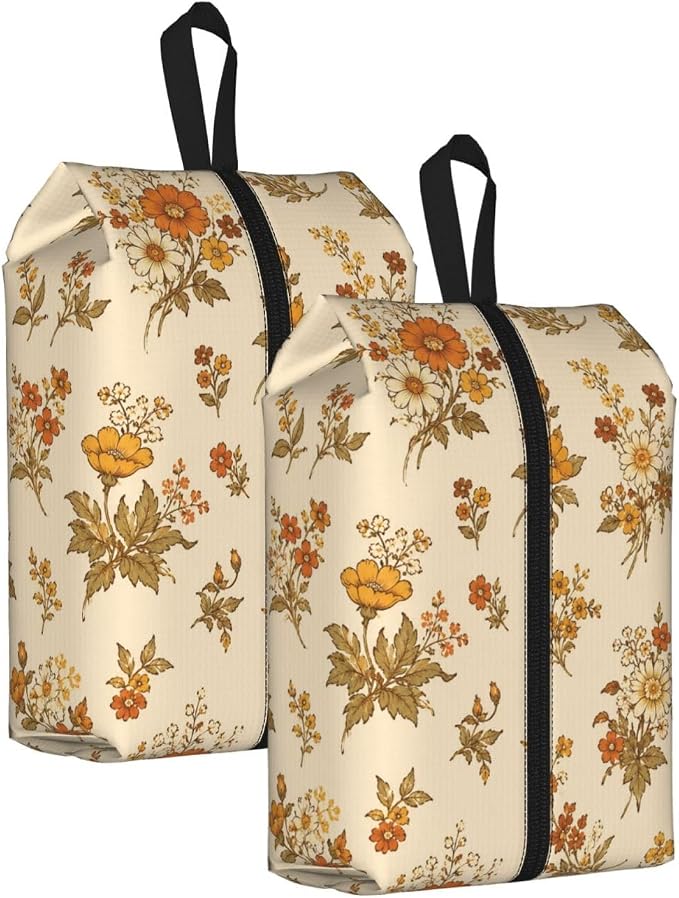 Vintage William Morris Style Floral Travel Shoe Bag for Men & Women, Waterproof Shoe Storage Organizer with Zipper, Portable Shoe Pouch for Sneakers, Heels, Sandals, Gym & Travel Luggage 2PCS