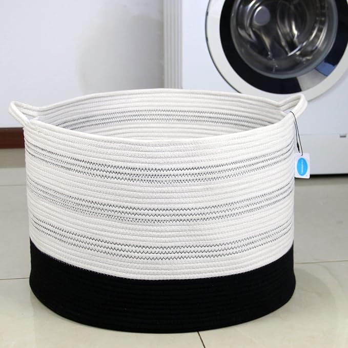Casaphoria XXXLarge Cotton Rope Basket 22" X 22"X 14" Blanket Basket for Living Room Woven Basket Soft Laundry Blanket Basket storage basket bin with Handle（pack of 1）