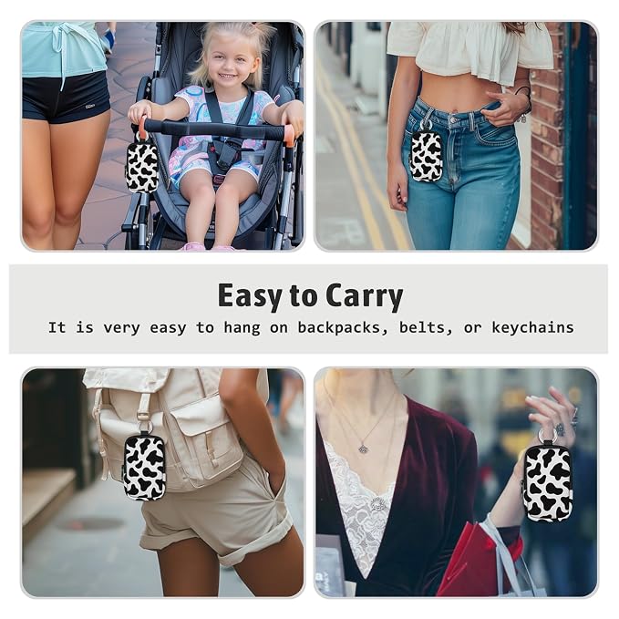 Hand Sanitizer Holder, Cow Print Spray Case Zippered Pouch | Keychain, Travel Size, Cute Fashion Accessory with Snap Hook, for Glow Mist and Power Mist 1FL OZ, Mini Small Pocket Clip on