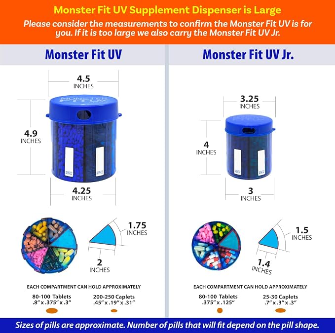 XL Supplement Pill Dispenser Bottle, 7 Compartment, Labels, Easy Open, Anti-Mixing, UV Protected Organizer, Extra Large Monthly Vitamin, Monster Fit Medication Holder (Cobalt Blue, Large)