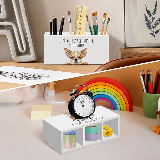 Chihuahua Dog Gifts Pen Pencil Holder for Desk, Funny Chihuahuas Dog Gift Office Desk Accessories, Life Is Better with a Chihuahua Pen Holders Organizer for Women Bathroom Decor