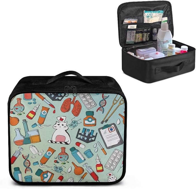 Cat Nurse First Aid Bags Empty Cute Travel Medicine Bag Medical Supplies Organizer Bag Portable Kit for Traveling, School, College Dorm, Car, Home, Camping, Office, Hiking, Outdoor
