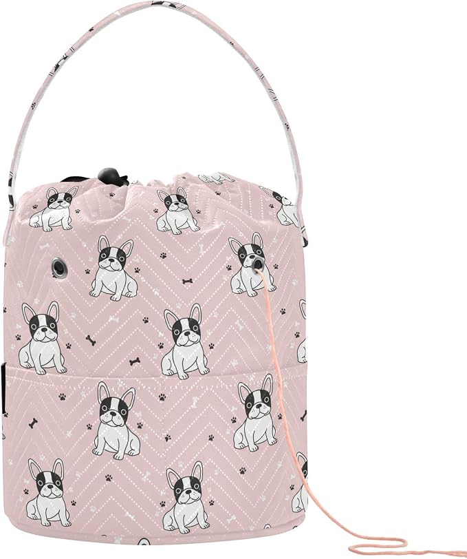 Cute Pets Dogs Pink Crochet Bag Organizer Small Yarn Storage Organizer Crochet Accessories Knitting Bag Portable Yarn Holder for Knitting Kit Supplies Travel