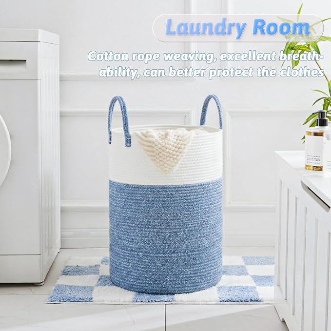 Laundry Basket,Woven Cotton Rope Laundry Hamper,60L for Decor Storage of Dirty Clothes,Toys and Blankets in Bathroom,Baby Room and Living Room