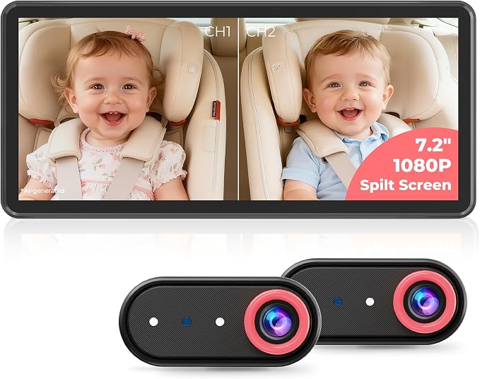 LUCKVIEW BM5PRO Dual Baby Car Camera, Blue 7.2" 1080P Monitor
