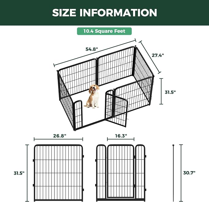 FXW Homeplus Indoor Dog Playpen, 32" H, 6 Panels, for Small & Medium Dogs | Stress-free play, Heavy-duty, Semi-open design, Easy setup, Threshold-free gate, Expandable, Patented