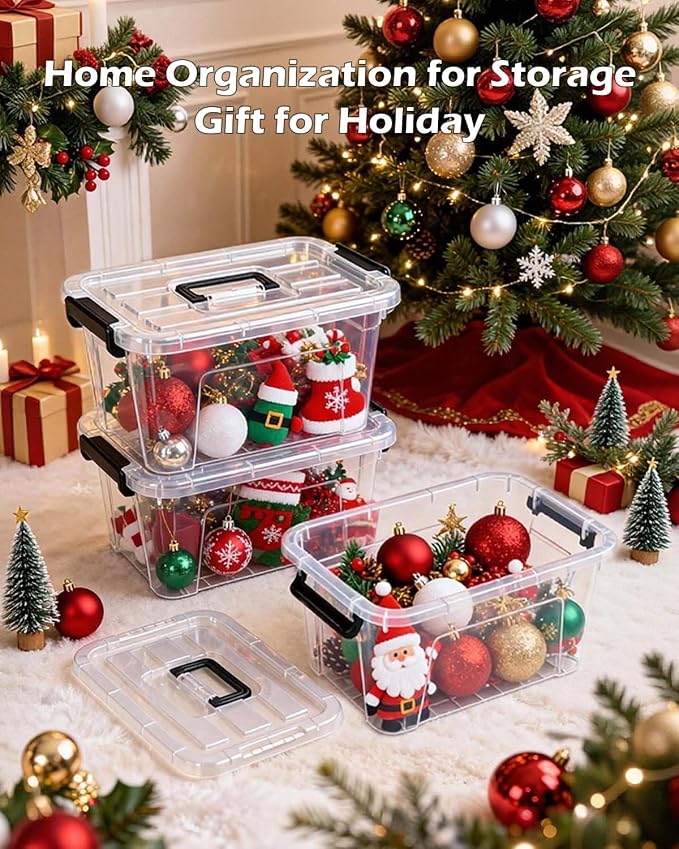 NUMIFUN 7Qt Clear Plastic Storage Bins with Lids,Transparent Design,6 Pack | Stackable organizing totes with buckle latches & handles.Dust-proof clear design for home,office & pantry space saving