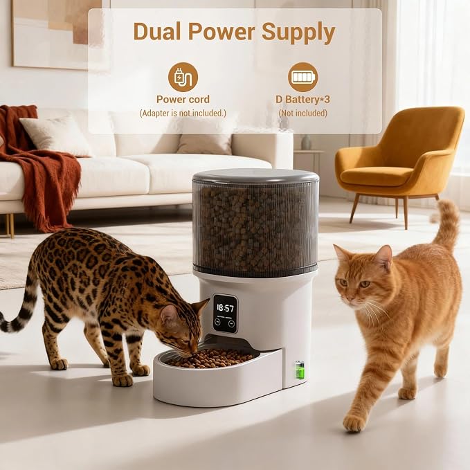 Programmable 4L Automatic Pet Feeder, Timed Auto Cat Dog Food Dispenser with Portion Control, Up to 6 Daily Meals, Dual Power Anti-Jam Pet Feeder
