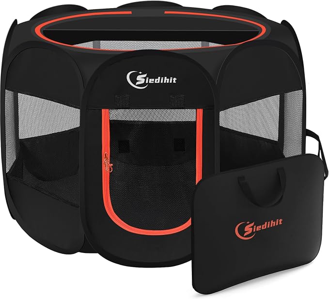 Siedihit Black Dog Cat Playpen, Puppy Pet Playpen Indoor for Small Dog | Crate Tent Cage Outdoor, Portable Pop Up Dogs Enclosure Kennel with Carrying Case for Dogs/Cats/Rabbits