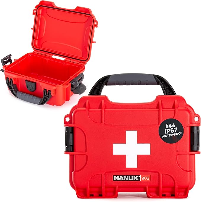 NANUK 903 Waterproof First Aid Box Empty – Durable, Medical First Aid Organizer Case, IP67-Rated, Dustproof, Impact-Resistant, and Floats (7.4" x 4.9" x 3.1") – Red | Durable, Medical First Aid Organizer Case, IP67-Rated, Impact-Resistant, Floats (7.4"...