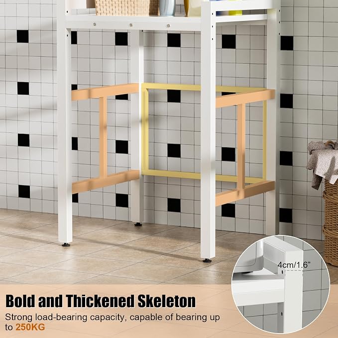 Washer Dryer Stacking Rack, 550lbs Capacity Heavy Duty Washing Machine Storage Utility Rack with Countertop, Height Adjustable Washing Machine Shelf for Laundry Rooms Bathrooms (B)