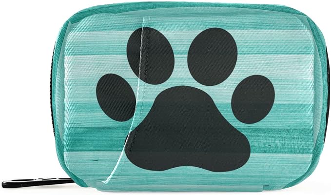 Teal Turquoise Wooden Striped Pill Case, Weekly Portable Dog Paw Pill Bag Container 7 Days Pill Box Organizer Vitamin Supplement Holder with Zipper for Travel Family Busines