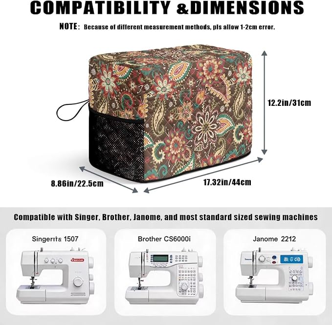 Sewing Machine Cover Polyester Febric Vintage Paisley Floral Print | Dust Pet Hair Protection,Quilting Design,Fits Standard Singer,Brother Janome Machines,Protecting Decorating Your Sewing Space