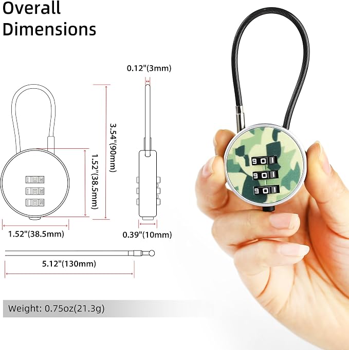 Small Locker Lock with Code, 3 Digit Combination Padlock, Small Padlock with Short Cable for Gym Locker, Cabinet, Tool Box, Luggage Locks for Travel Suitcase, Carry Bag, Backpack Zipper
