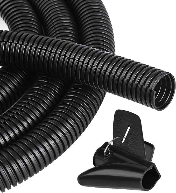 10FT - 3/4 Inch Split Wire Loom with Installation Tool - Black | Easy to Install, Flame-Retardant, Abrasion-Resistant Wire Cover for Automotive, Home & Office