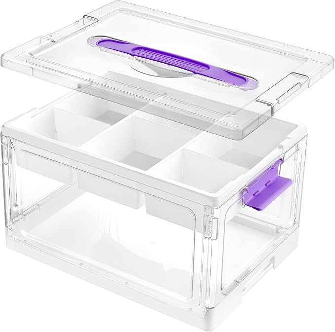 Vtopmart 24 QT Purple Clear Craft Organizer with Tray & Dividers, 1 Pack | Storage Box for Coloring Books, Modeling Clay, Molds and Art Supplies, Removable Tray for Craft Supplies Organization