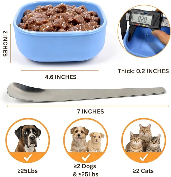 2ME Airtight Pet Wet Food Storage Containers with Lids (4-Pack, 12oz) - Silicone Meal Prep Kit for Dog & Cat Food - Freezer, Microwave & Dishwasher Safe - with Stainless Steel Scoop