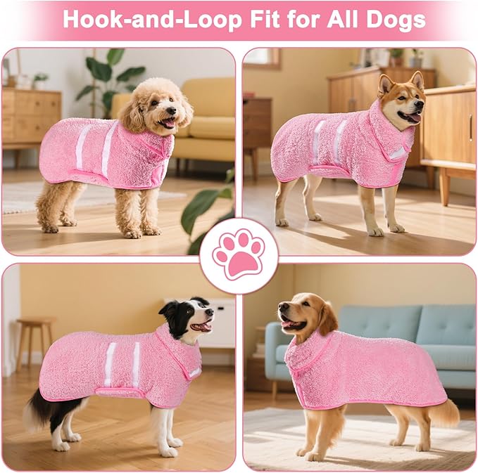 Dog Bathrobe Super Absorbent Dog Towels Large Quick Drying Robes for After Bath Soft Adjustable Warm Keeping Dogs Towel(S-XXL)