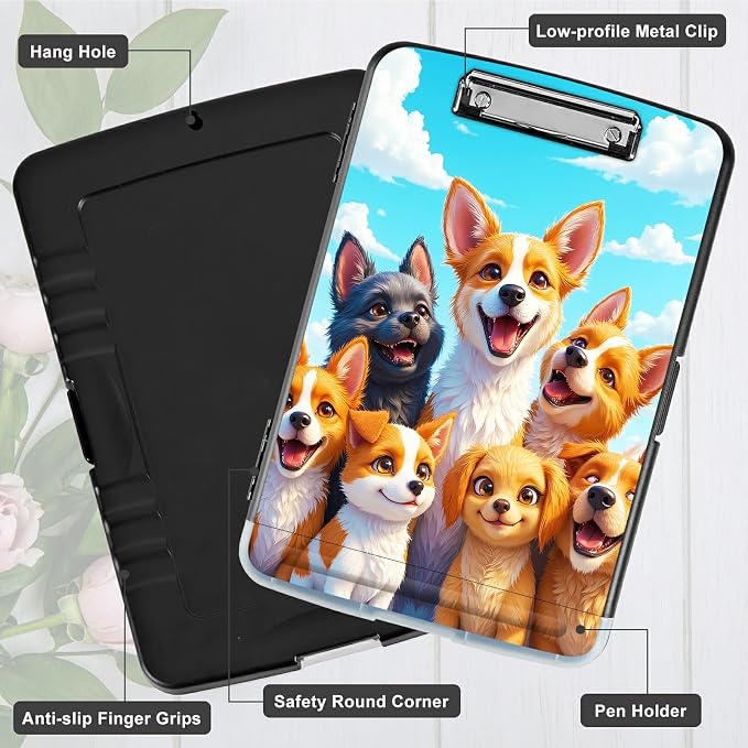 A4 Clipboard with Storage Pen Holder, Clipboards Organizer Nursing Clipboard Foldable File Folder Plastic Clipboard Folio Clip Board for Office Work Classroom Doctor, Blue Sky Seven
