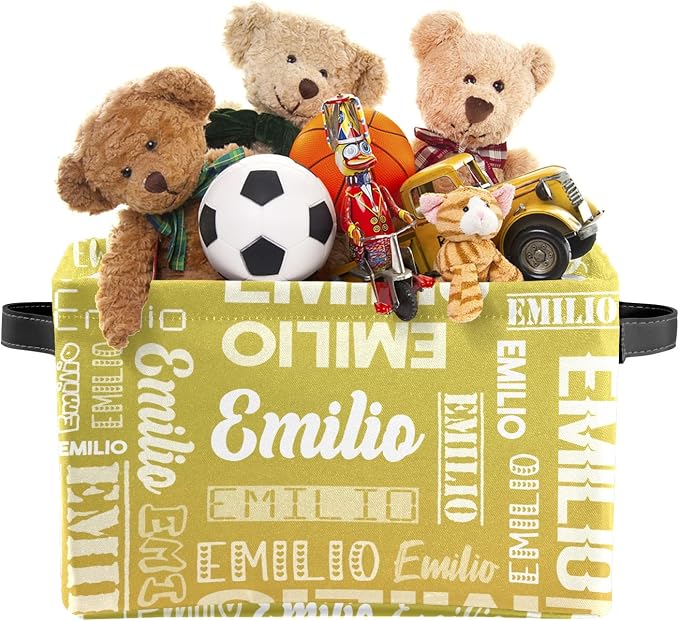 Personalized Toy Box Storage Bins for Boys Girls with Name, Kids Custom Storage Basket Cubes Organizer with Handles, Shelf Closet Storage Baskets Bin Customized Gift, 1 Pack