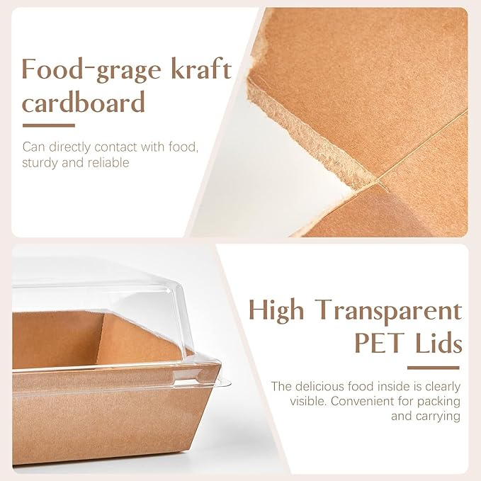 ZORRITA 50 Pack 5 Inch Paper Charcuterie Boxes with Clear Lids, Brown | Small, Square, To Go Food Containers, Bakery Boxes, For Mini Cake, Desserts, Cookies, Sandwiches, Strawberries