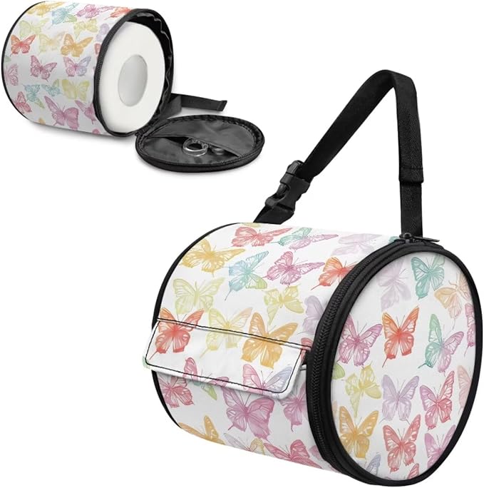 Hanging Paper Tower Holder Wall Mounted Cylinder Toilet Paper Roll Storage Holder with Adjustable Strap Easy to Install 6.3 * 6.3 * 6.3 Inch,Butterlies Silhouette