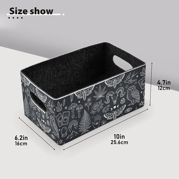 Emelivor Gothic Animals Storage Basket Bins Set (2pcs) Felt Foldable Storage Bins with Fabric Rectangle Basket for Organizing for Office Bedroom Closet Babies Nursery