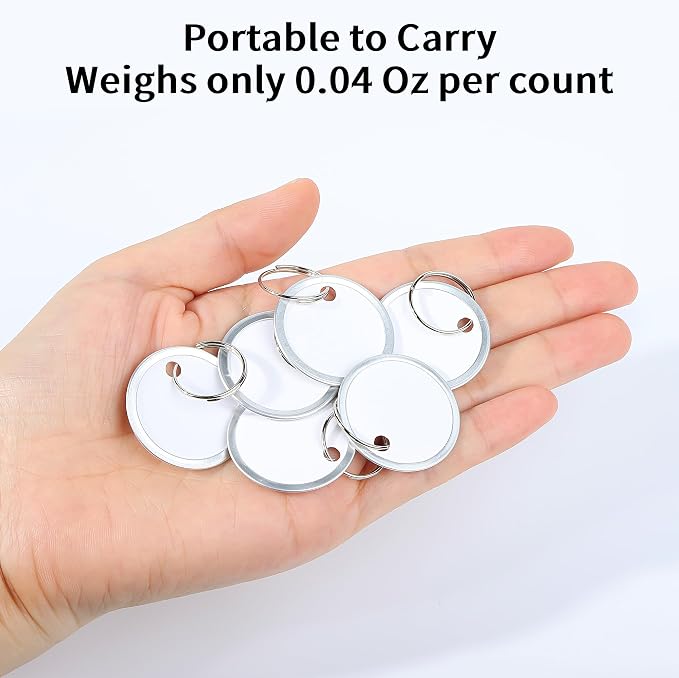 55 Pack Key Tags with Ring, 1 Inch Round Paper Key Tags – Writable White Keychain Tags with Metal Edge, Bulk Key Identification Tags