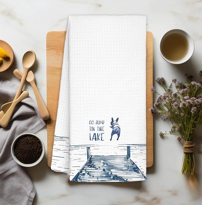 Pit Bull Lake House Decor Dish Towels,Lake House Gifts,Funny Lake Dog Kitchen Towels Decorative,Dog Lover Mom Gifts Hand Towels Drying Cloth for Kitchen Bathroom Decor,16x24 Inch
