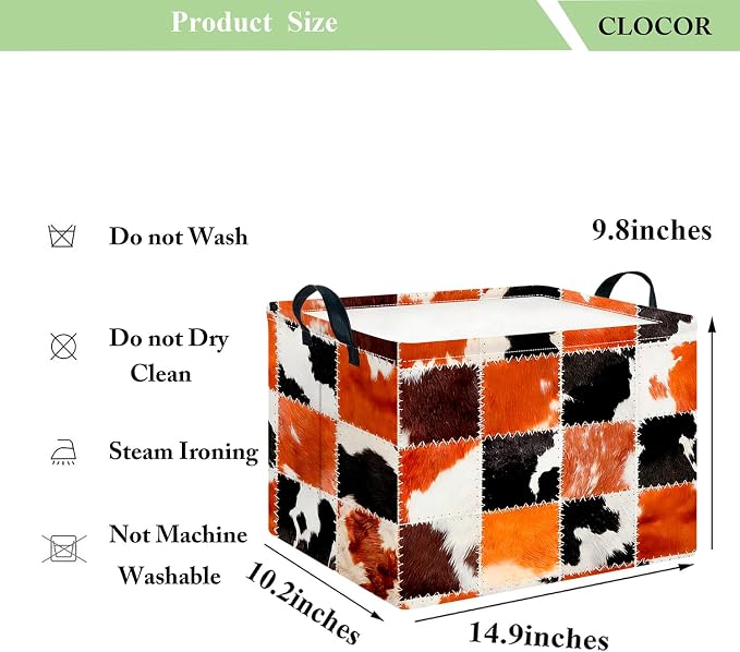 CLOCOR Rectangular Storage Basket Empty,Gift Basket,Waterproof Storage Bin(Cowprint)