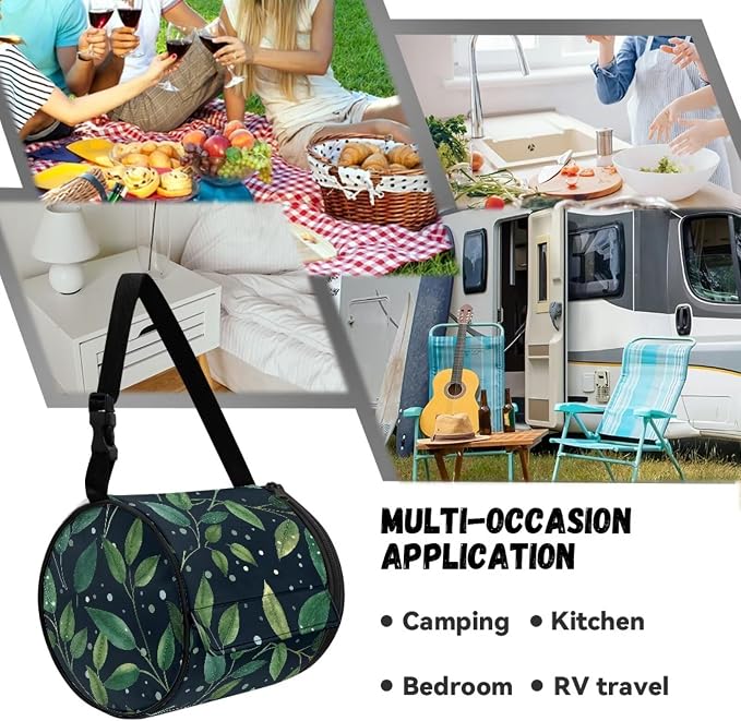 Green Leaves Print Wall Mounted Toilet Paper Holder Moisture Resistant Versatile Tissue Roll Paper Holder Hanging Bathroom Tissue Towel Roll Holder 6.3 * 6.3 * 6.3 Inch