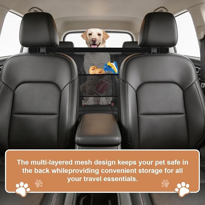 2026 New Dog Car Barrier with Mesh Organizer,Pet Safety Divider, Dog Car Net Easy Install for Cars & SUV,Truck