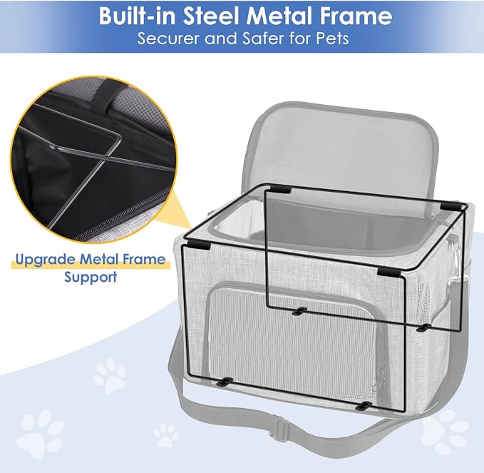 SlowTon Dog Car Seat - with Reinforced Metal Frame for Pets up to 15lbs | Safe Pet Car Seat with Safety Belt & Waterproof Pee Pad & Top Cover, Portable Collapsible Puppy Carrier Bag for Small Dogs
