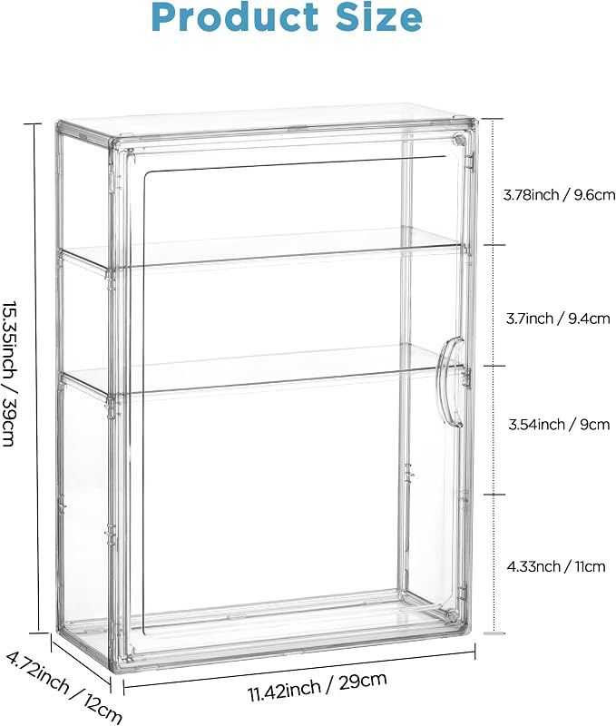 HBlife Baby Bottle Storage Organizer for Countertop Cabinet, 3 Tiers Adjustable Clear Acrylic Bottles Storage Station Case Box Container with 2 Removable Dividers and Magnetic Door, Medium