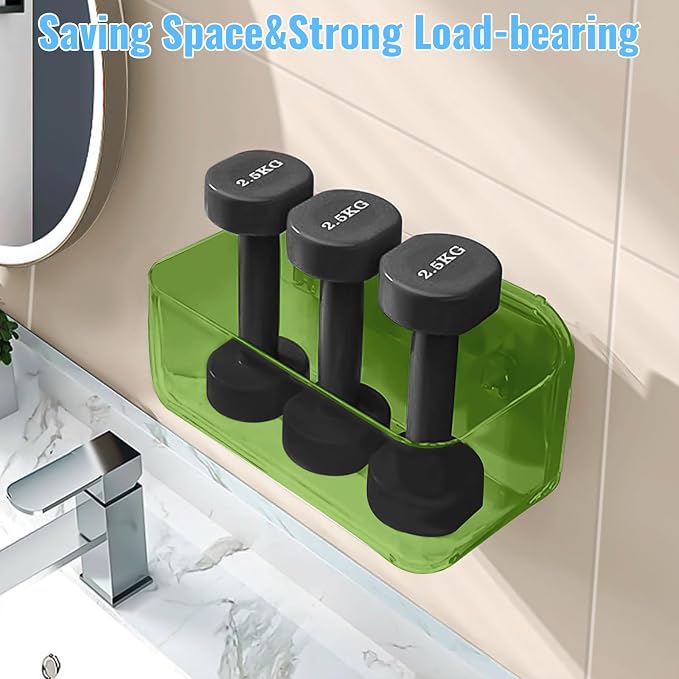 CGBE 2-Pack Cabinet Door Organizer, Self Adhesive Bathroom Shelves, Green | Acrylic Shower Caddy, Wall Mounted Storage, No Drilling, Automatic Draining, For Cabinet Door and Shower Wall