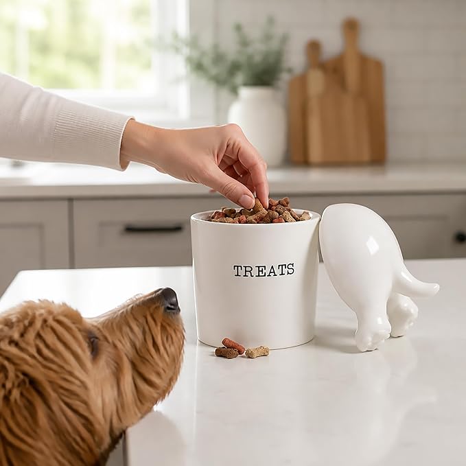 Dog Tail Treat Canister - Ceramic Dog Treat Jar | Store Your Dog Treats