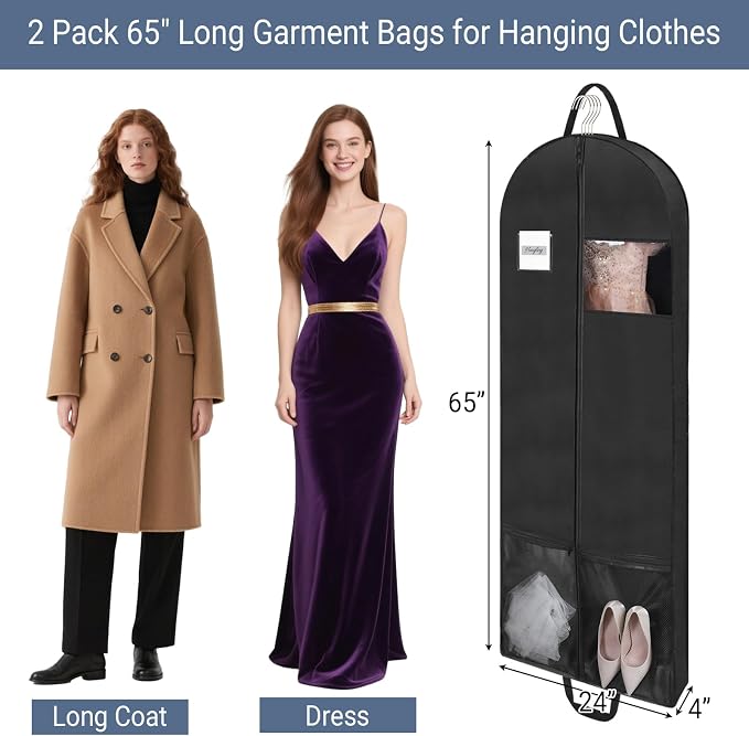 2 Pack 65" Long Garment Bags for Dress Travel Garment Bag