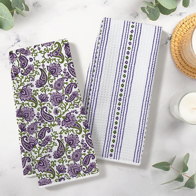3 Pcs Retro Flower Kitchen Towels, Colorful Flower Soft Absorbent Hand Tea Towel, Microfiber Dish Cloths for Drying Dishes, Waffle Dish Towels for Kitchen Farmhouse Decor, Floral Gifts for Women Mom04