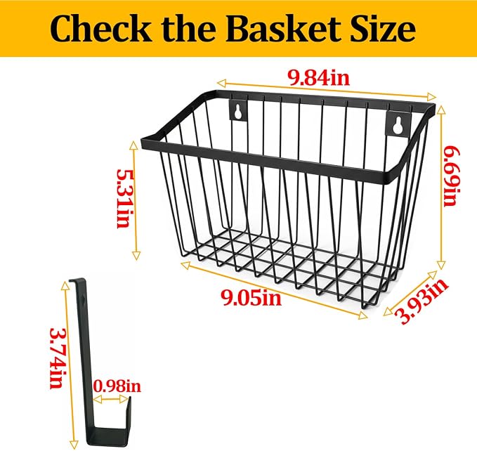 LeleCAT Grid Storage Baskets with Hooks, Over Cabinet Door Organizer, Wire Basket Hanging Storage Organizer, Kitchen Bathroom Organizer (Black, Large)