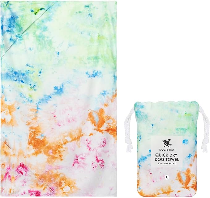 Dock & Bay Pet Towel - Super Absorbent & Quick Drying Dog Towels with Bag - 100% Recycled - Sunset Splash, Medium (90x50cm, 35x19)