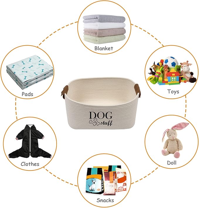 Square Dog toy basket storage Cotton Rope Storage Basket Pet/Pet Toy And Accessory Storage Bin Doy Toy Box-Beige