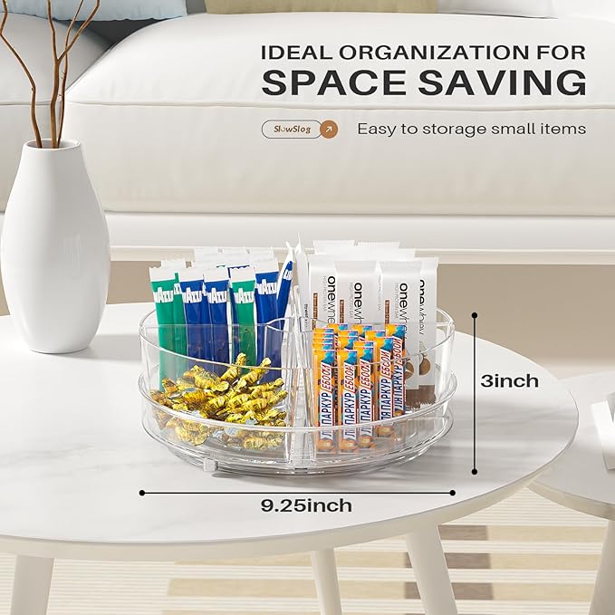 2 Pack Lazy Susan Organizer, 9 inch Rotating Storage Organizer with Bins | Degree Rotating Clear Turntable with 4 Removable Bins, Lazy Susan Turntable Organizer for Fridge, Kitchen, Vanity, Cabinet
