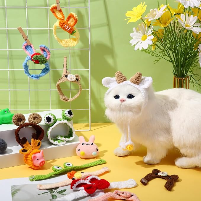 Miniinflat 12 Pcs Hamster Hat Guinea Pig Hat Small Pets Costume | For Guinea Pig Rabbit Bird Lizard Snake, Party Photo Props, Knitted Animal Designs Frog Bear Duck Crab Giraffe
