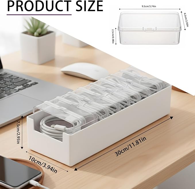 11 Case Cable Storage Box with Cable Straps and Label Stickers, Cord Organizer for Charging Cables, USB Wires, Earphones – Travel Cable Holder for Desk Drawer Organization (11 Cases + 11 Cable Straps)