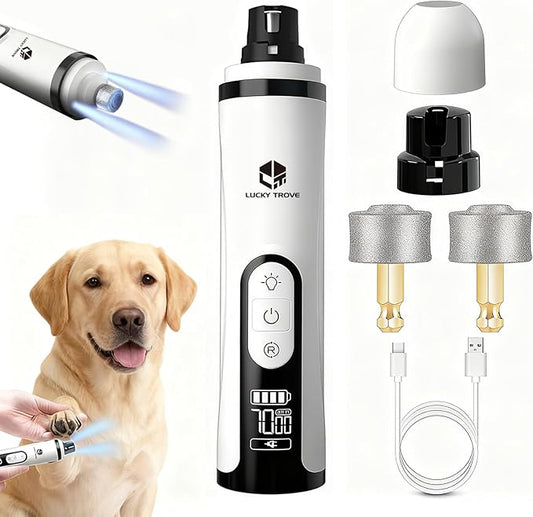 Silent Groom Pro Nail Grinder 2026 New with 2 LED Light & 3-Speed 2000mah Battery Professional Quiet Painless Paws Grooming & Smoothing for Small Medium Large Dog (1+2*Replacement Head LUCKYTROVE)