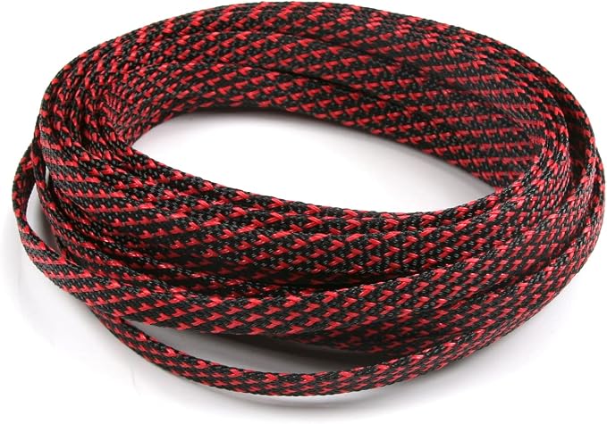 Jutagoss PET Expandable Braided Cable Sleeve, 16.4ft - 5/16 inch Black Red Cable Management Sleeve, Wire Loom Tube Cord Protector for USB Cable, Power Cord, Audio Video and More, 1Pc